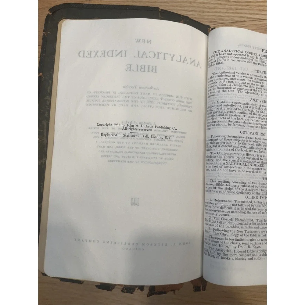 Holy Bible New Analytical‎ Indexed Edition Dickson 1931 King James Vtg Leather